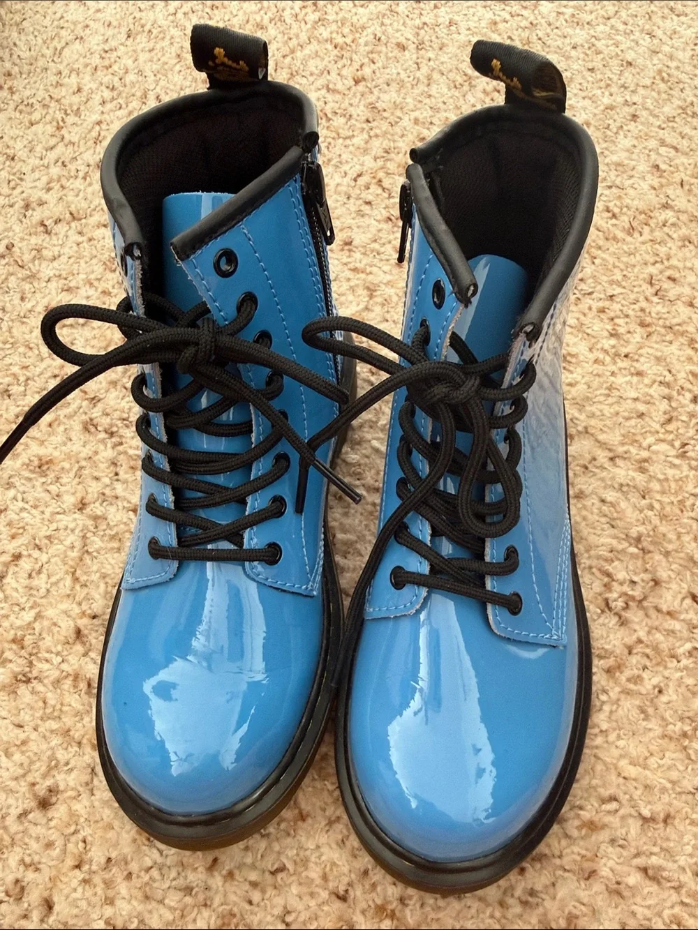 Kids Dr Martens Blue Patent Leather Size 2